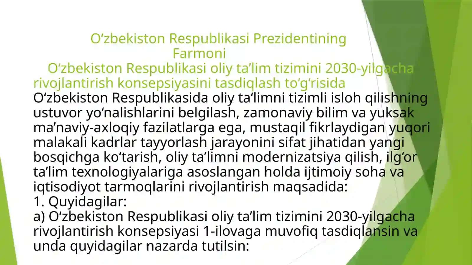 O‘zbekiston Respublikasi oliy ta’lim tizimini 2030-yilgacha rivojlantirish konsepsiyasi to‘g‘risida o‘rganish 3