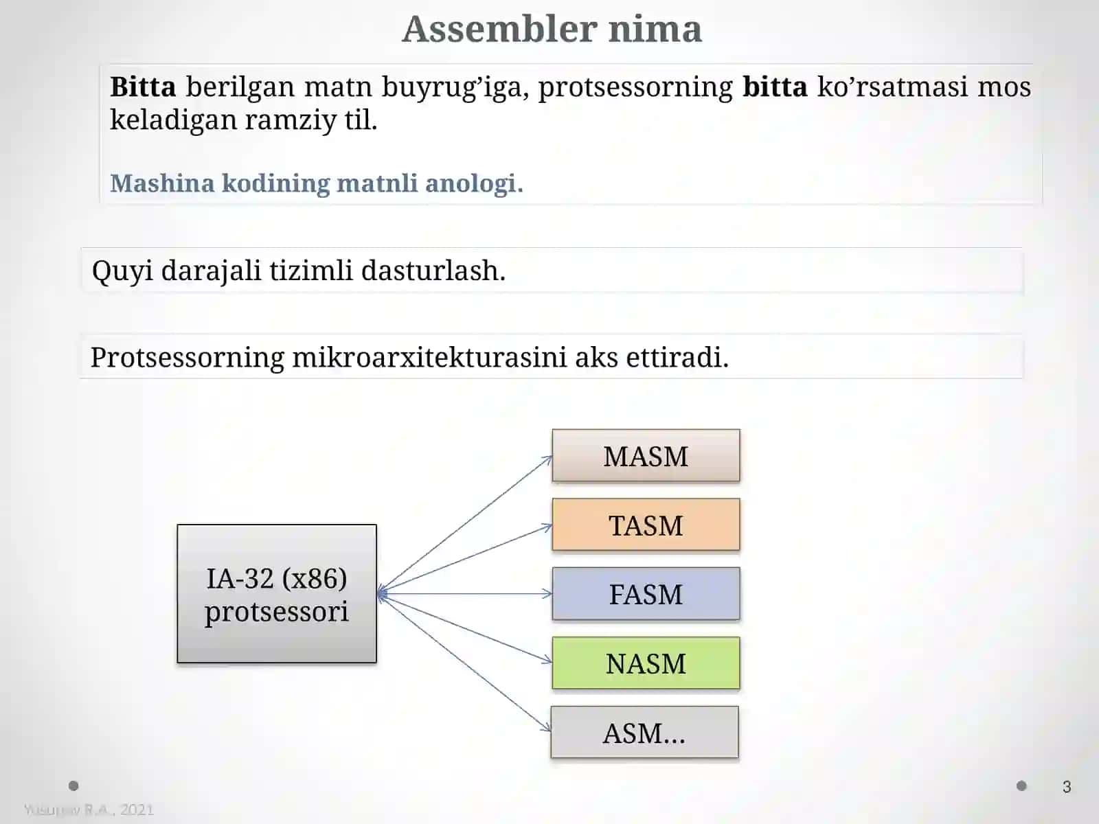 Assemblertilik dasturlash asoslari 3