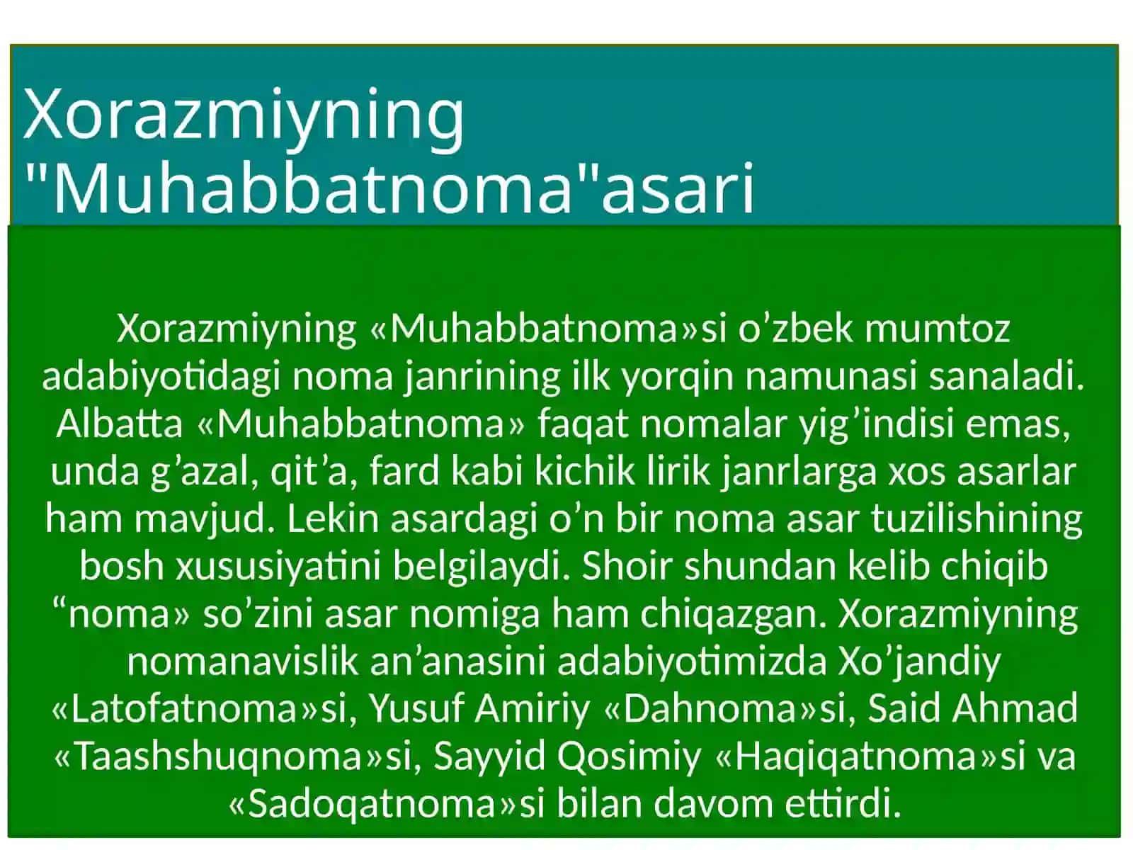 OLTINOʻRDAADABIYOTIYOZMAYODGORLIKLARIDAN"MUHABBATNOMA","GULISTONBIT-TURKIY"ASARLARININGTILXUSUSIYATLARI 3