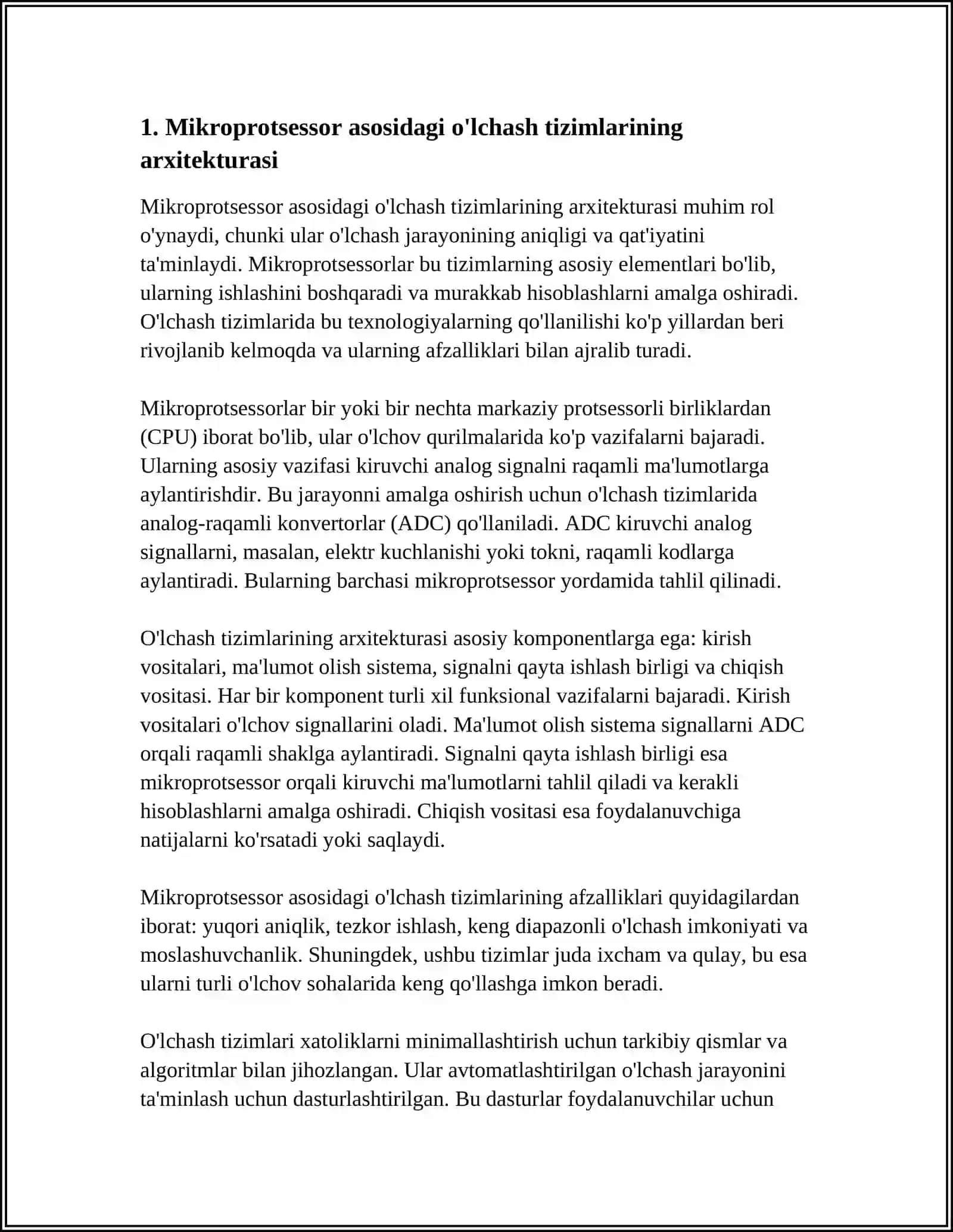 MIKROPROTSESSOR VA RAQAMLI HISOBLASH TEXNIKASI VOSITALARINING O'LCHASH TIZIMLARIDA QO'LLANILISHI 3