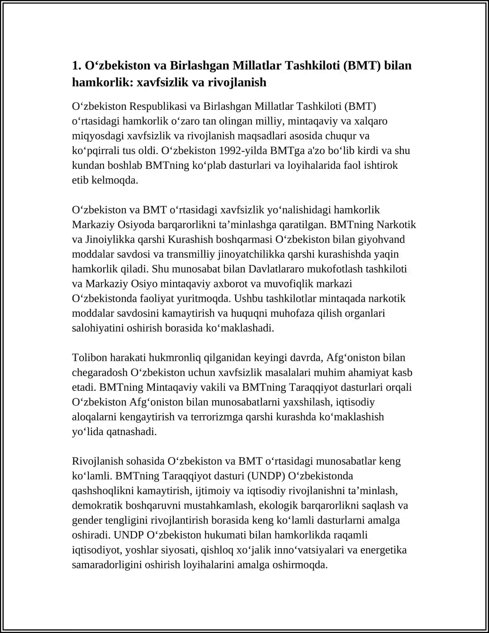 O‘ZBEKISTONNING XALQARO TASHKILOTLAR BILAN HAMKORLIK ALOQALARI 3