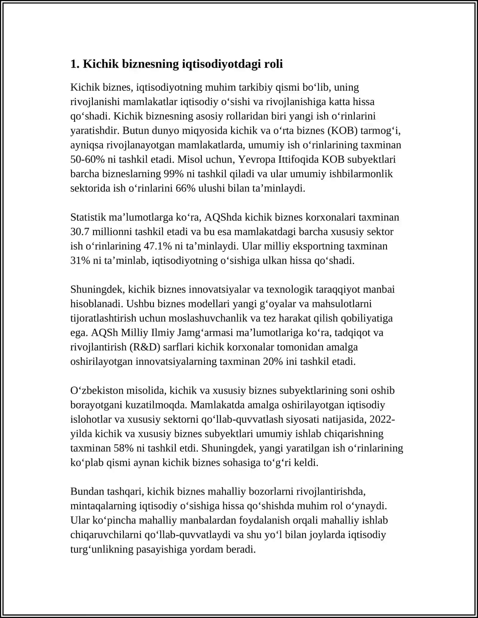KICHIK BIZNESNI STATISTIKADAGI O'RNI 3