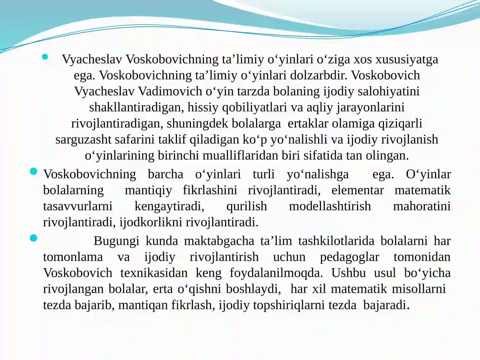 Maktabgacha ta'lim tashkilotida Voskobovich texnologiyasini amaliyotda qo`llash (ko`rgazma) 3
