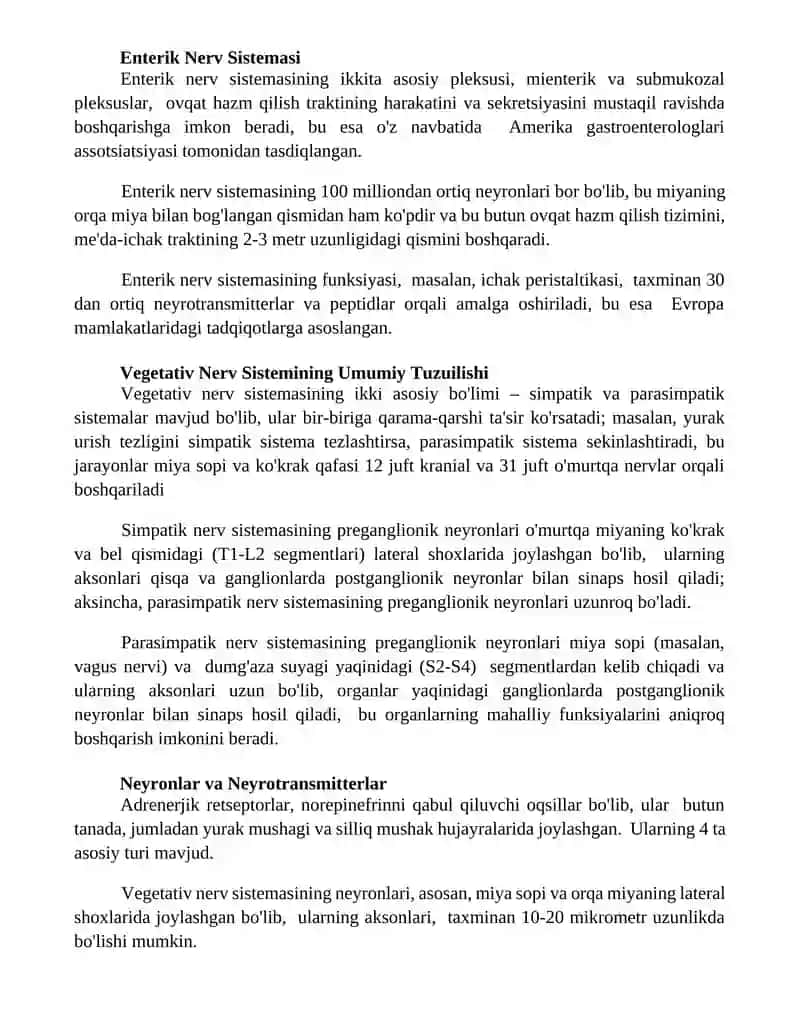 Vegetativ asab tizimining anatomiyasi va fiziologiyasi 3