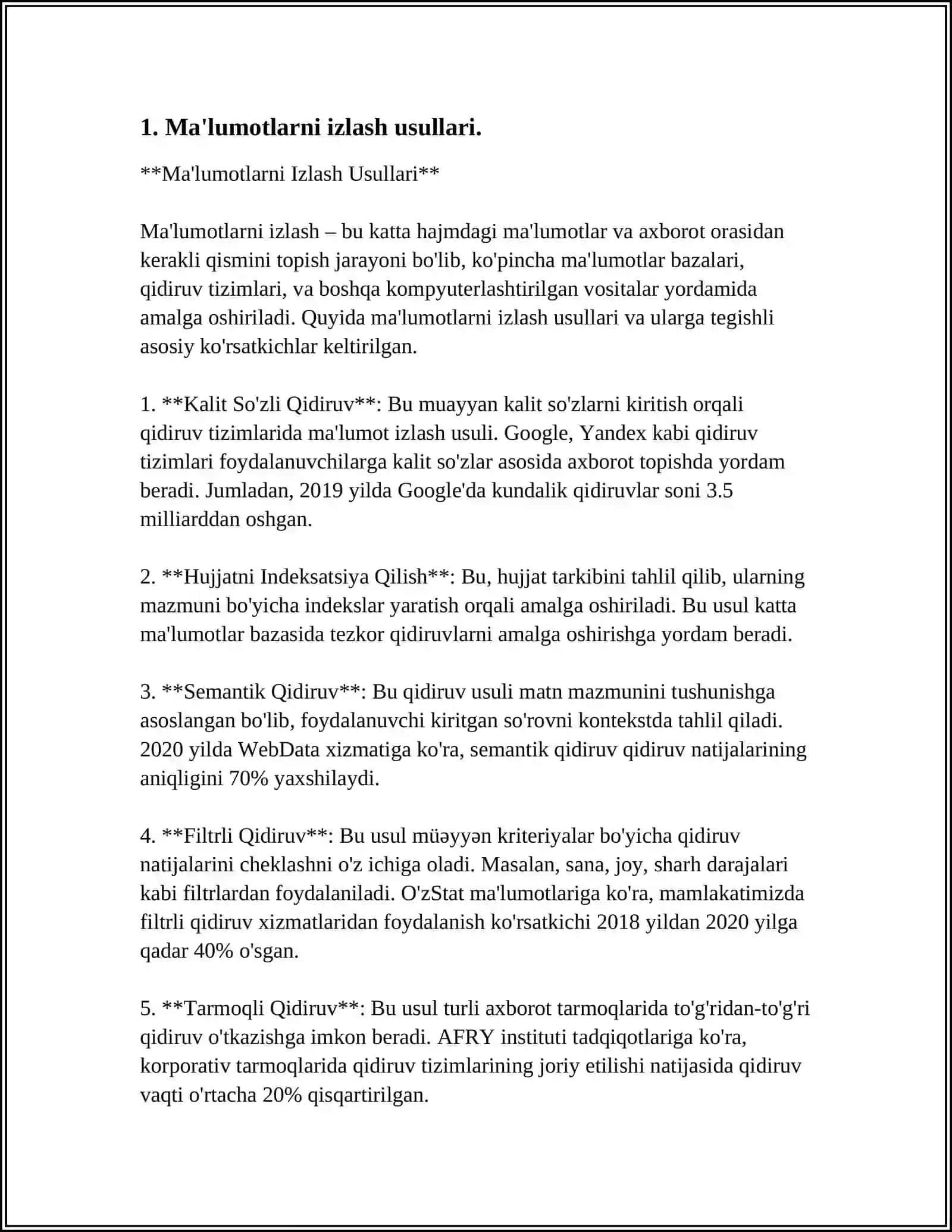 MA’LUMOTLARNI QIDIRIAH USULI ALGORITMLARNI QIDIRUV SAMARADORLIGI QIDIRUV TUSHUNCHASI VA ULARNI VAZIFASI 3