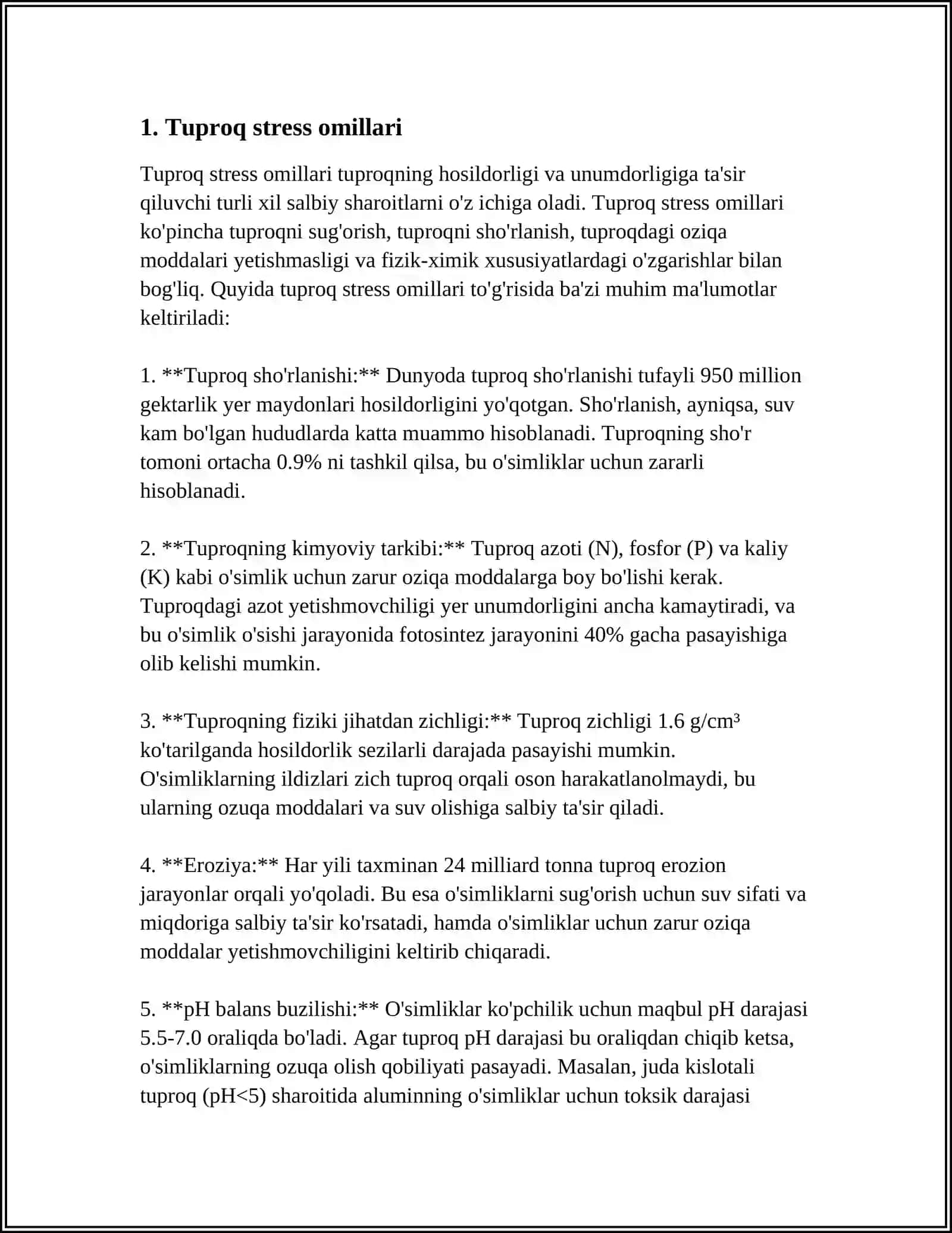 TUPROQ STRESS OMILLARI SHO'RLANISH QURG'OQCHILIKKA CHIDAMLI TUGUNAK BAKTERIYALAR VA AZOTA BAKTERIYALAR SHTAMMLARDAN BIOPREPARAT TAYYORLASH BIOTEXNOLOGIYALARI 3