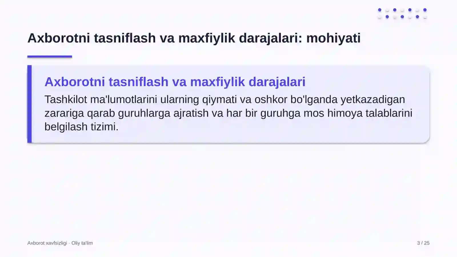 Axborot Xavfsizligi · Oliy Ta'limgi 3