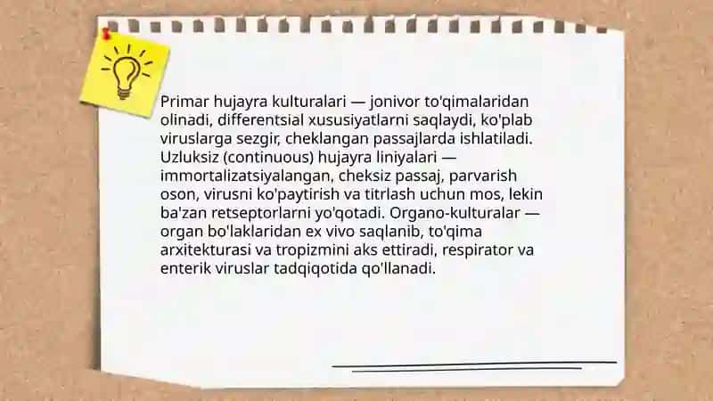 Viruslarni ajratib olishda qollaniladigan hujayralar kulturalari olinishi Va qollanishi 3