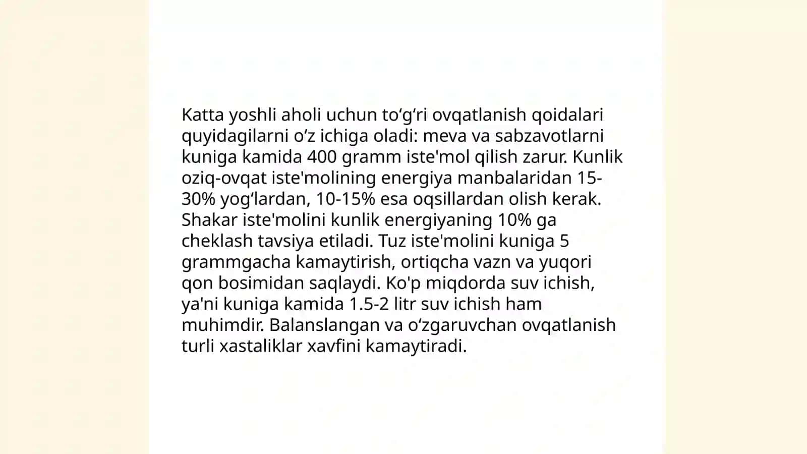 Katta yoshdagi aholi ovqatlanishi. Oʻsmir yoshdagi bolalar ovqatlanishi 3