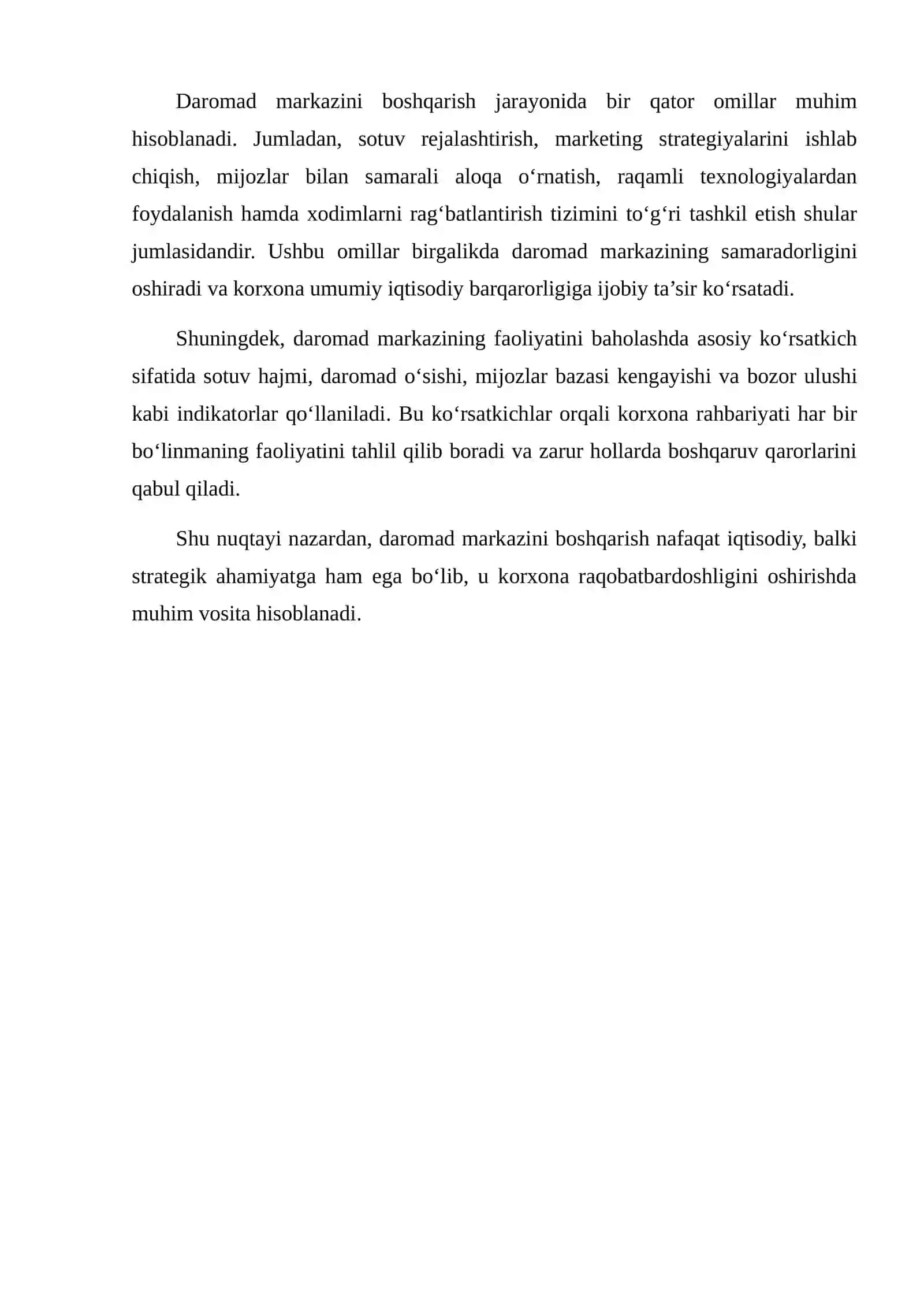 DAROMAD MARKAZINI BOSHQARISH 3