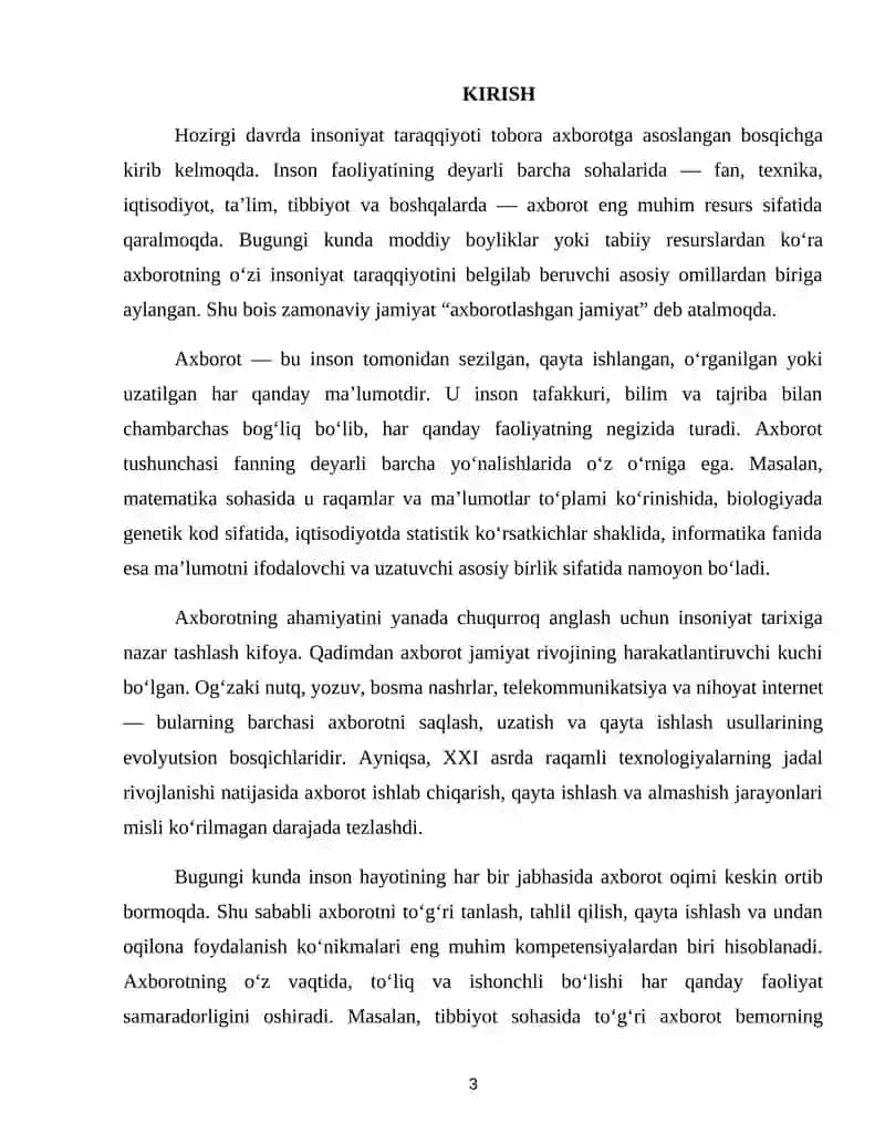 Axborot va uning turlari. Axborotni fan uchun ahamiyati va xususiyatlari 3