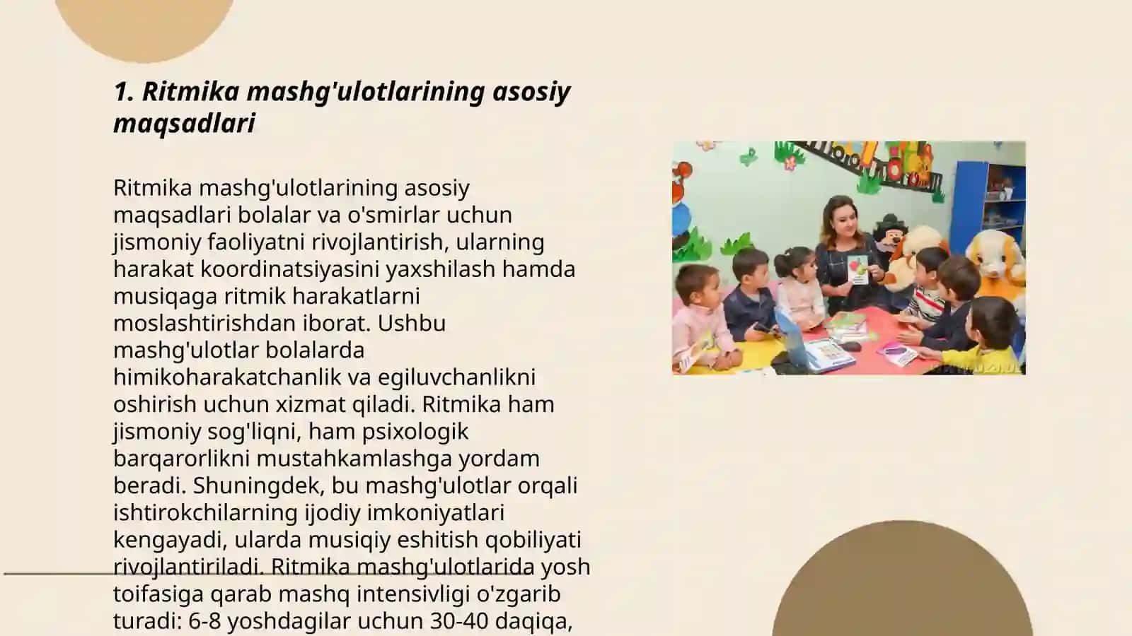Ritmika mashg'ulotlarini olib borish metodikasi obyekti, predmeti va vazifalari 3