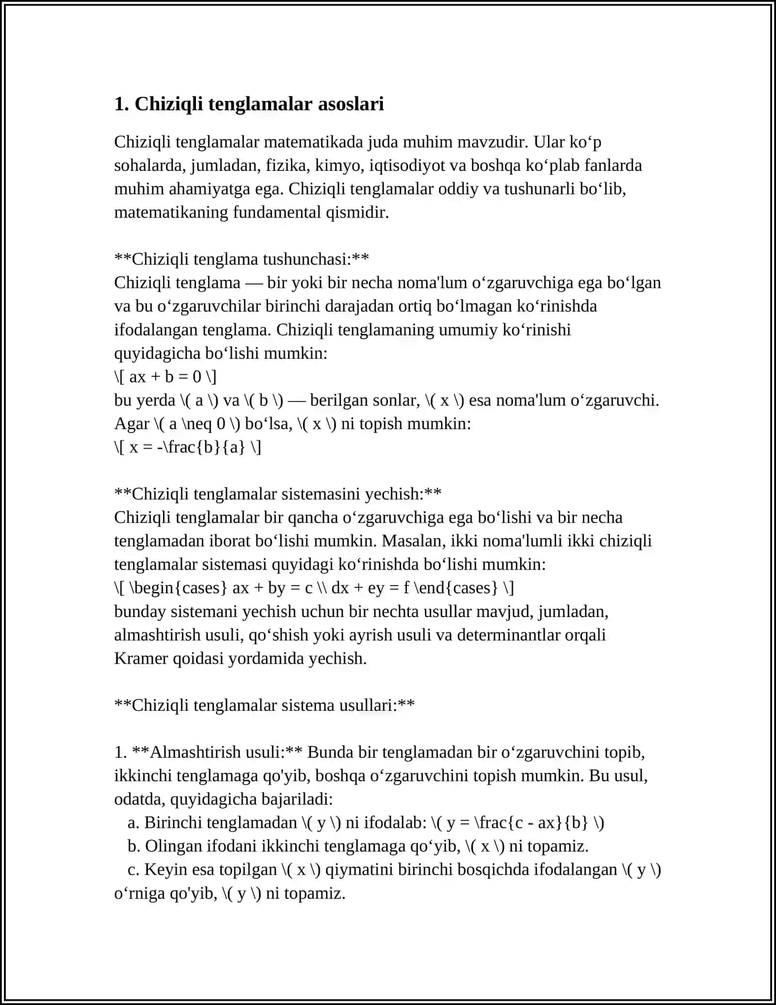 MATHCADDA CHIZIQLI TENGLAMALAR YECHISH 3