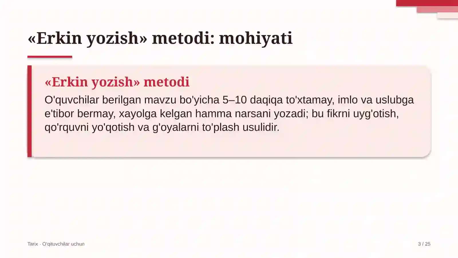 tarix darslarida erkin yozish metodidan foydalanish 5396 3