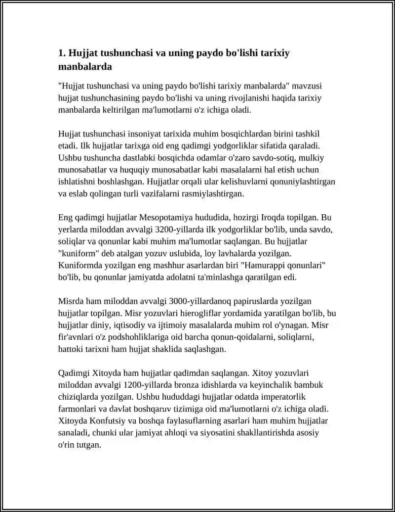 HUJJATLARNING PAYDO BOLISHI VA TARIXI MAVZUSIDA REFERAT 3