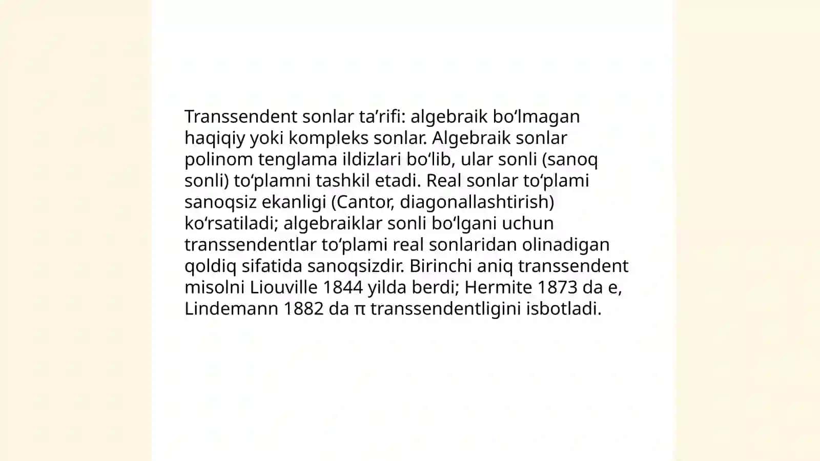 Transsendent sonlar toʻplamining sanoqsizligi 3