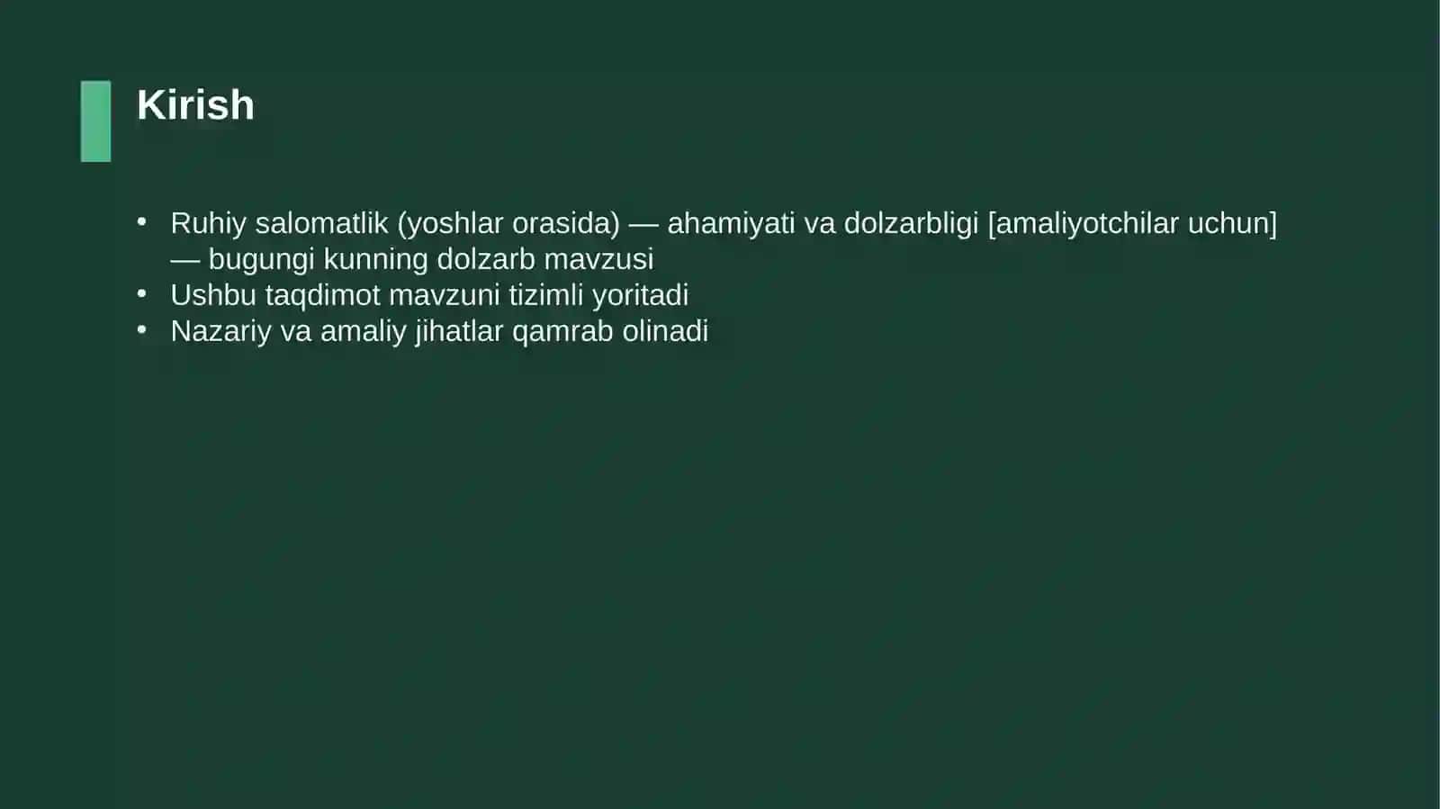 Ruhiy salomatlik (yoshlar orasida) — ahamiyati va dolzarbligi [amaliyotchilar uchun] 3