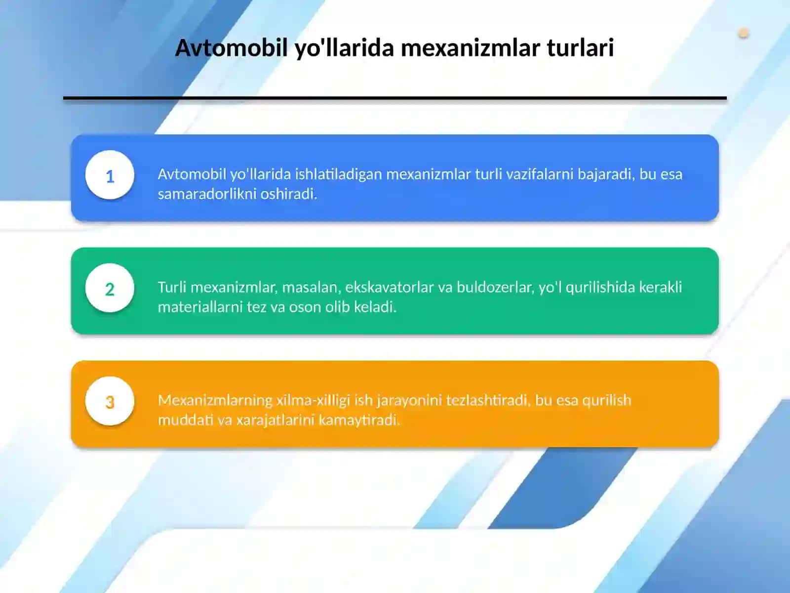 Avtomobil yo'llarida mexanizmlar turlari 3