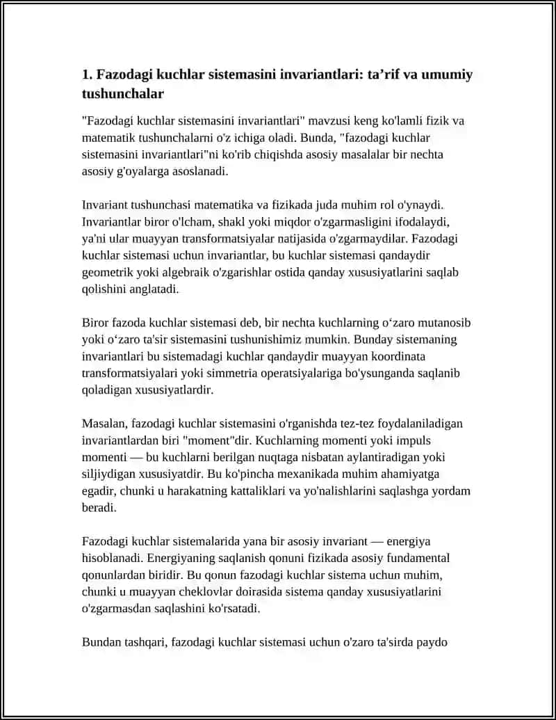 FAZODAGI KUCHLAR SISTEMASINI INVARIANTLARI 3