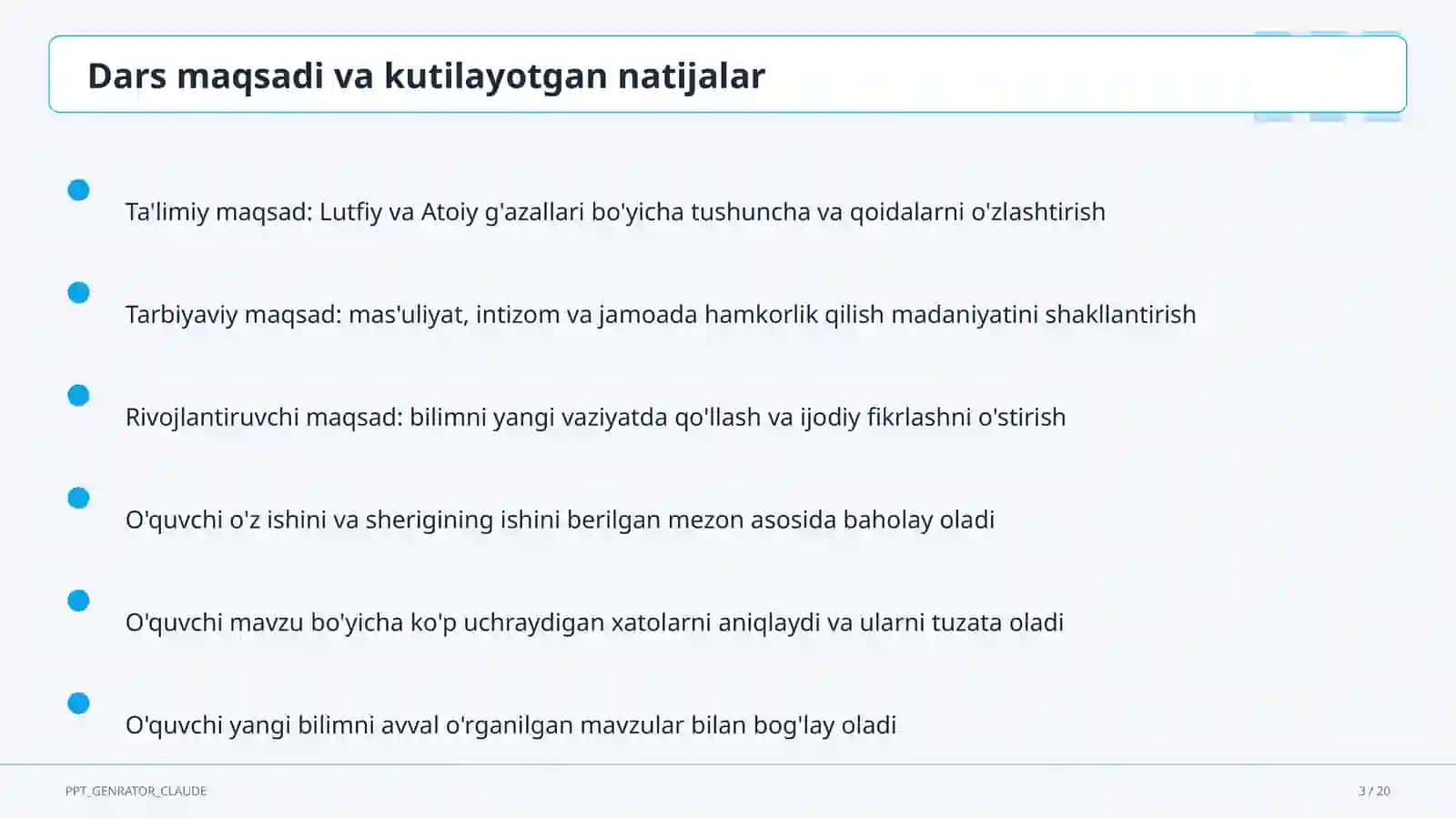 Lutfiy va Atoiy g'azallari (10-sinf) 3