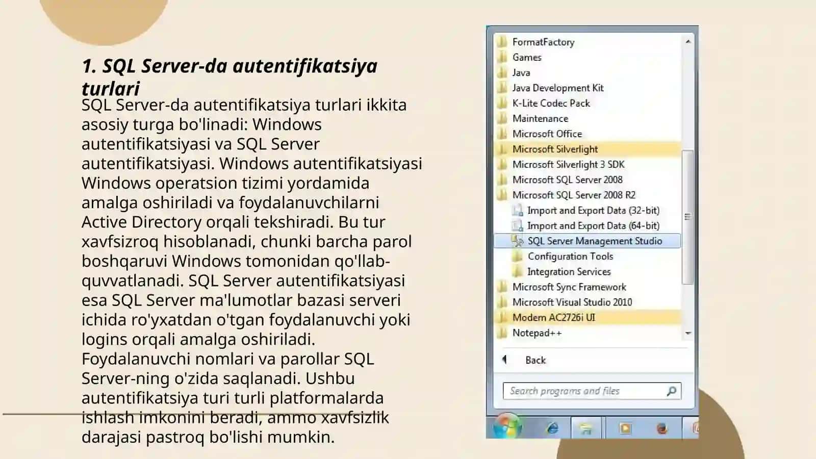 SQL SERVER da autetifikatsiya va avtorizatsiya 3