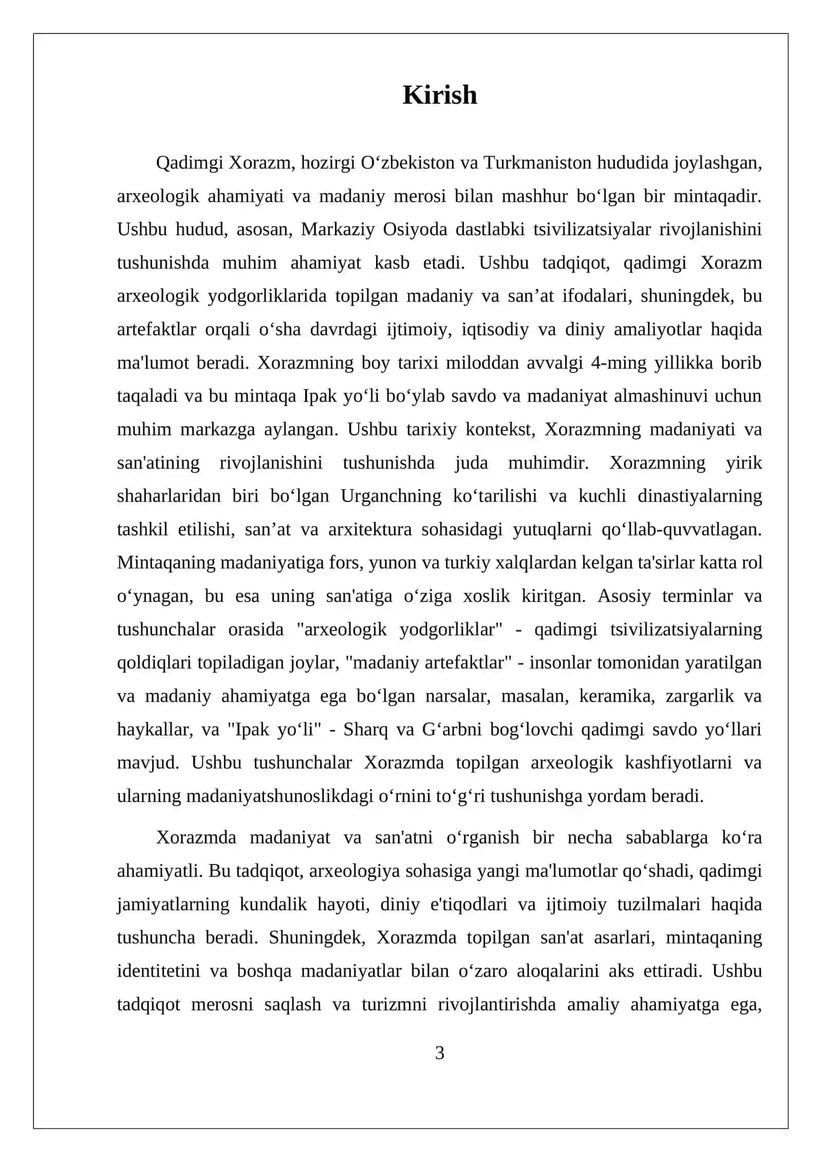 QADIMGI XORAZM ARXEOLOGIK YODGORLIKLARIDA MA'DANIYAT VA SAN'AT 3