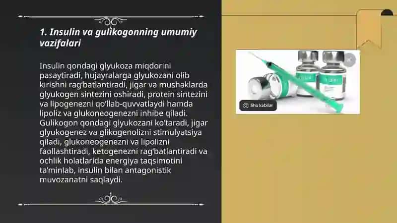 Metabolik jarayonlar insulin va gulikogonning roli 3