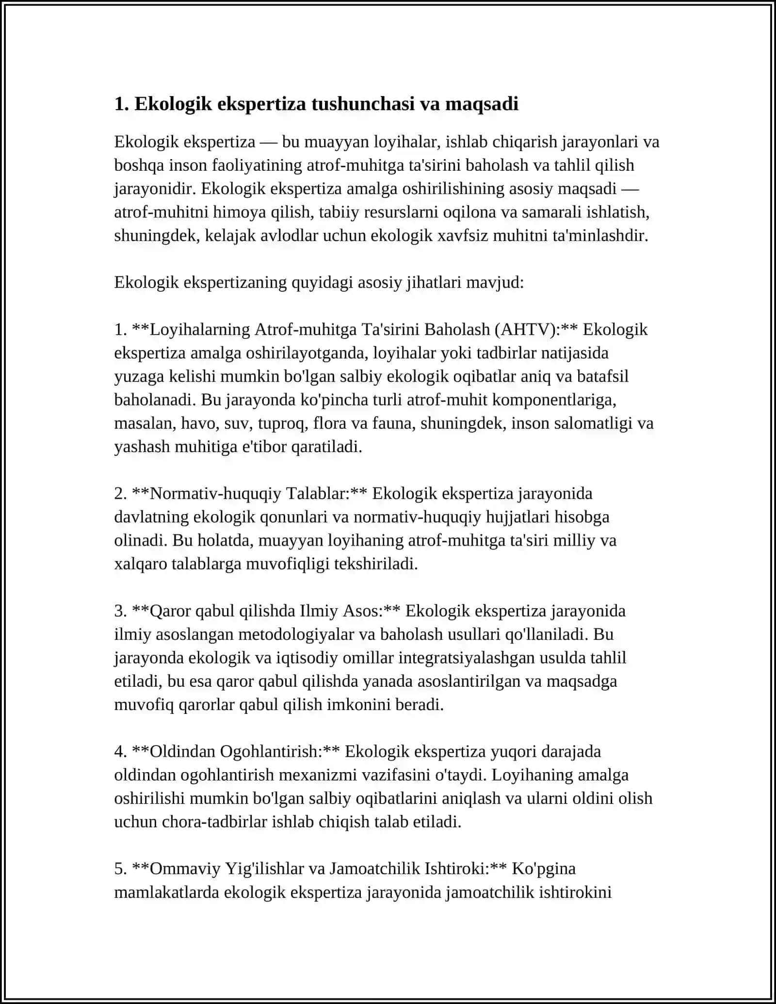 EKOLGIK EKSPERTIZAGA KORXONALAR TOMINIDAN TAQDIM ETILADIGAN MATERIALLAR VA ULARGA QO’YILGAN TALABLAR 3