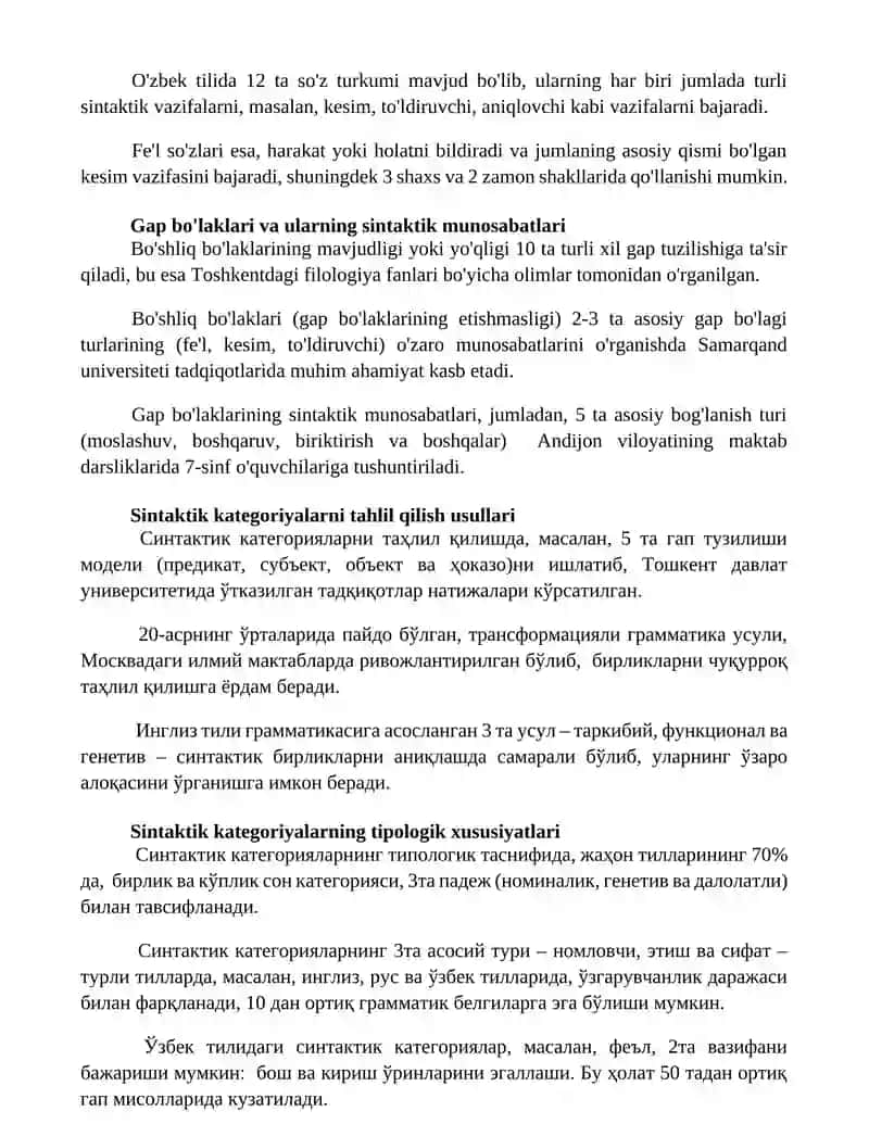 Sintaktik shakl hosil qiluvchi kategoriyalar va ularning turlari 3