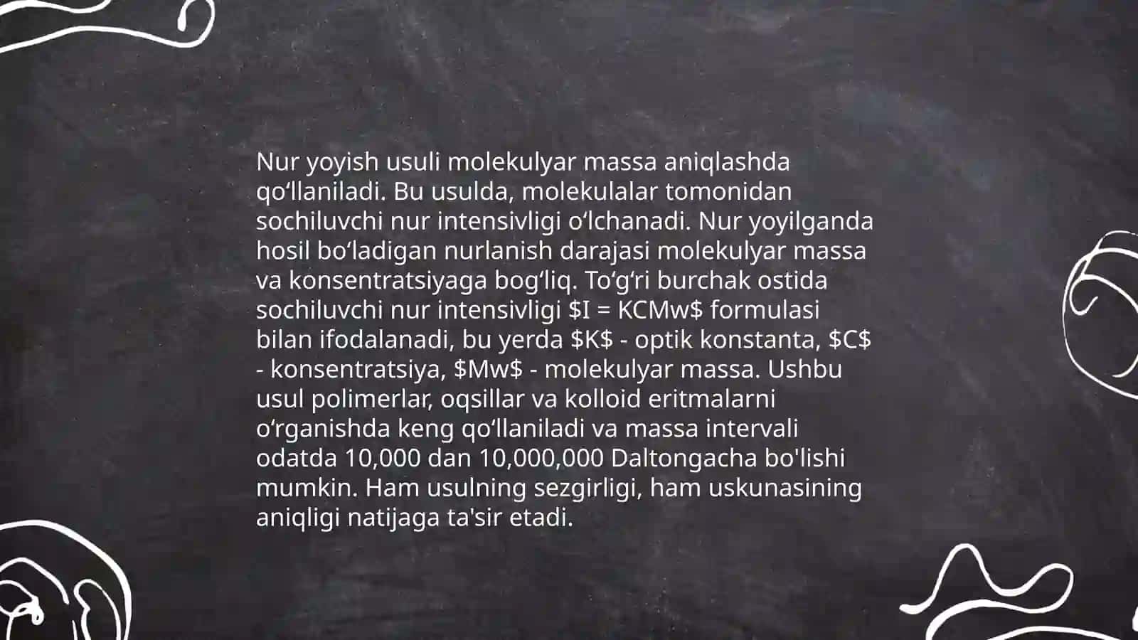 Molekulyar massani nur yoyish usuli yordamida 3