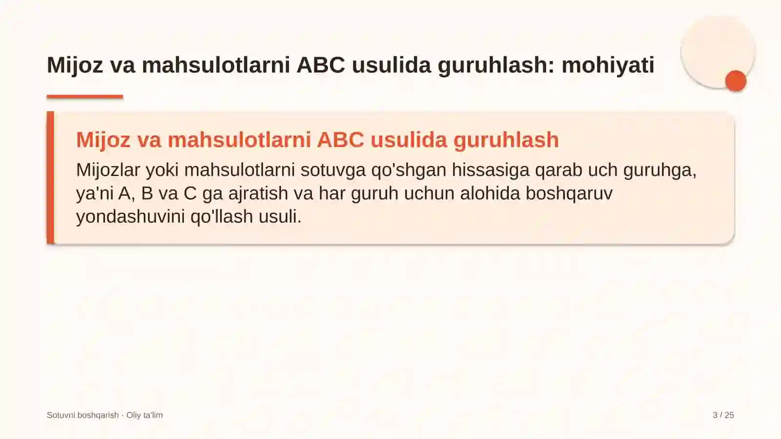 sabzavotchilikda mijozlar va mahsulotlarni abc usulida guruhlash 1058 3