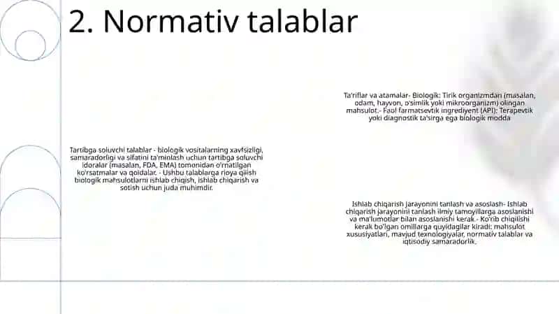 Biologik Faol Moddalarning Larning Qonunchilik Va Normativ Bazasi.Atamalar Va Tariflar.Ishlab Chiqarishda Texnologik Sxemasini Tanlash Va Asoslash 3