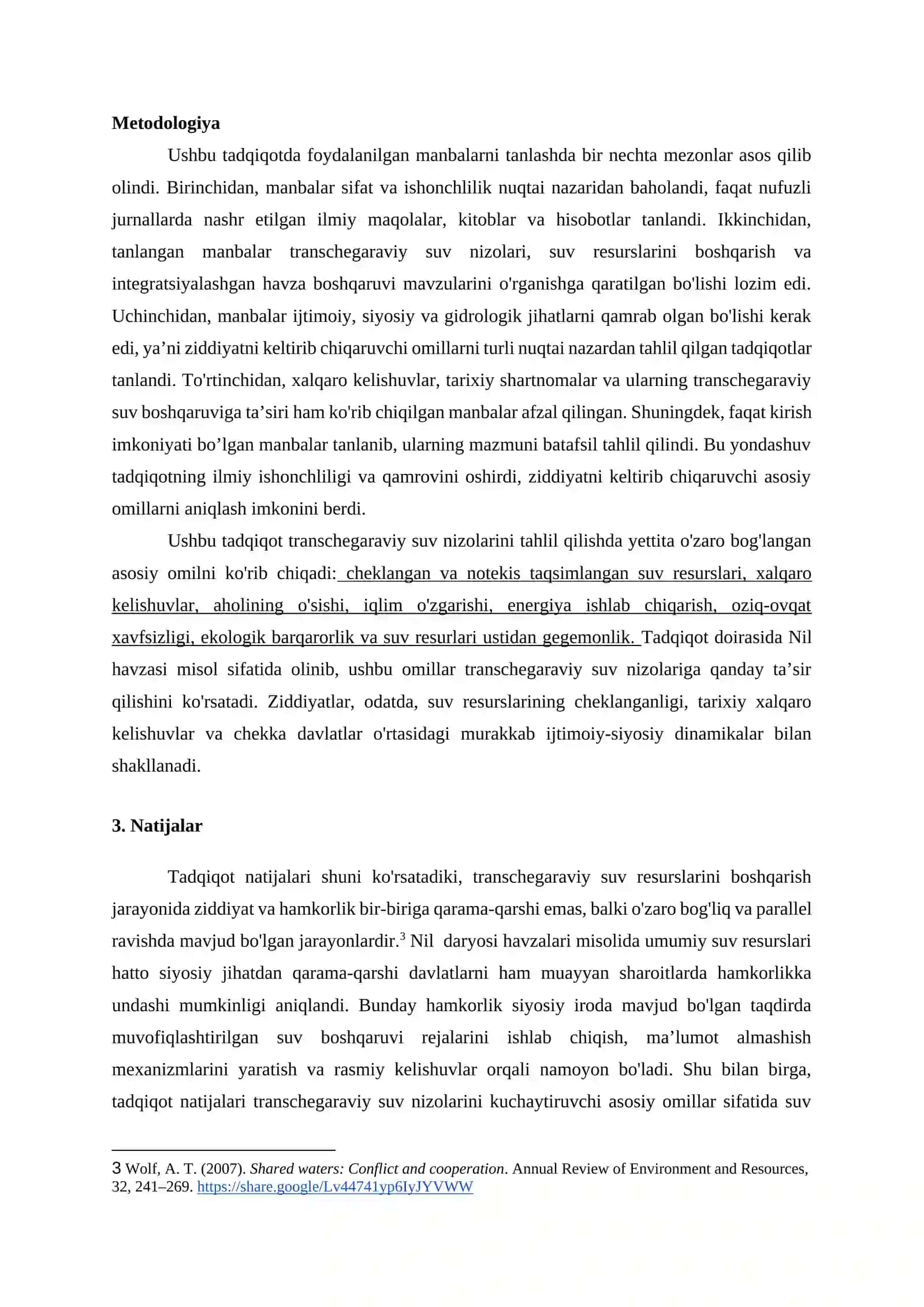 TRANSCHEGARAVIY SUV ZIDDIYATLARI: NIL DARYOSI HAVZASIDAGI KONFLIKT VA HAMKORLIK 3