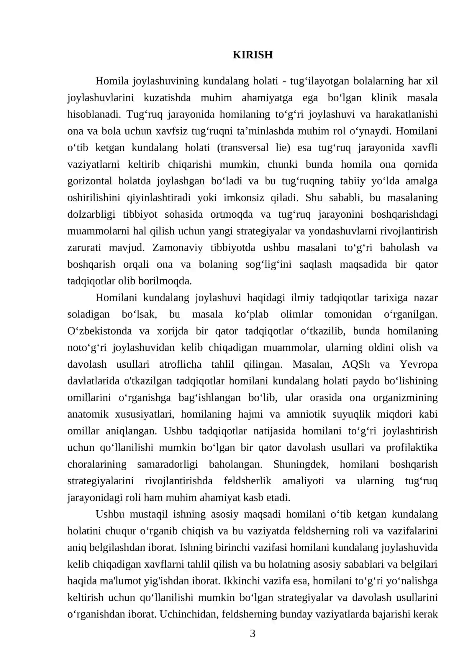 Homilani o’tib ketgan kundalang holati haqida ma’lumot va bu vaqtda feldsherning vazifasi 3