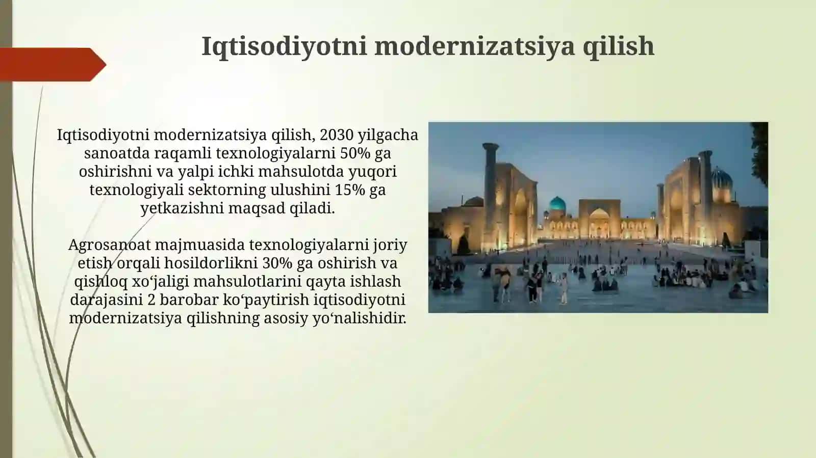 Mamlakat iqtisodiyotini modernizatsiyalash "Buyuk ipak yo‘li" bo'ylab turizmni rivojlantirish 3