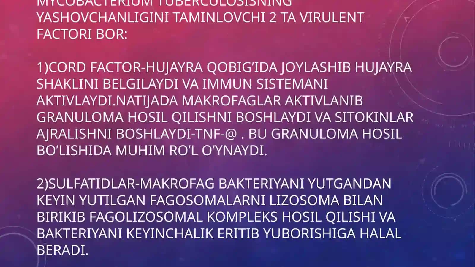 BIRLAMCHI TUBERKULYOZ.BIRLAMCHI TUBERKULYOZNING KLINIK SHAKLLARINI ERTA TASHXISLASH,QOLDIQ O’ZGARISHLAR VA DAVOLASH USULLARI. 3