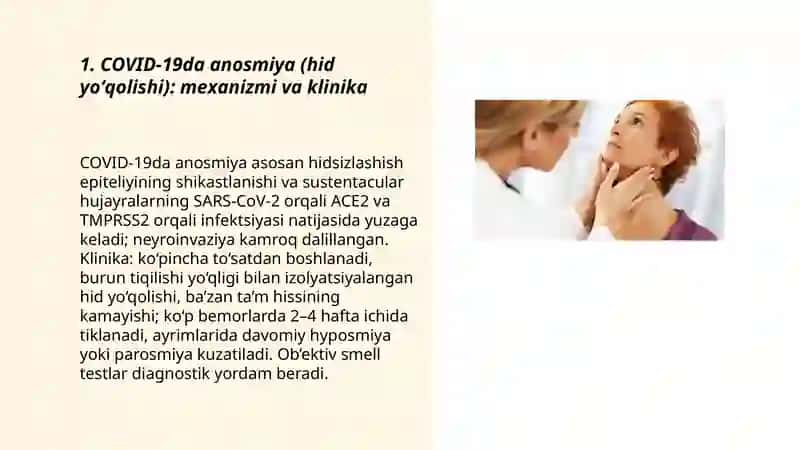 COVID-19da anosmiya (hid yo'qolishi): mexanizmi va klinika 3