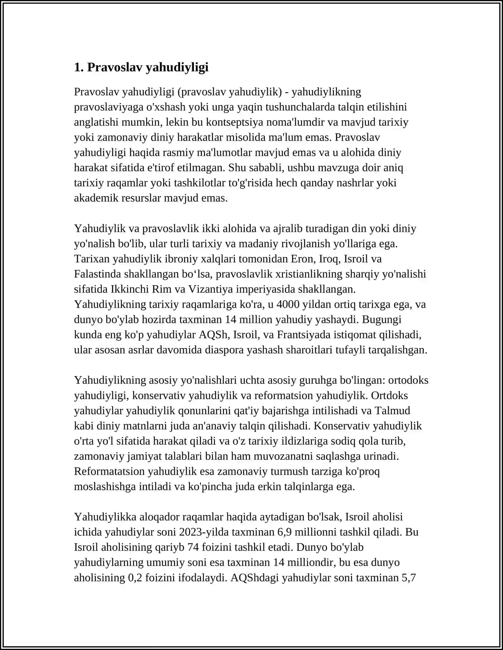 YAHUDIYLIK DININING OQIMLARI REFERAT 3