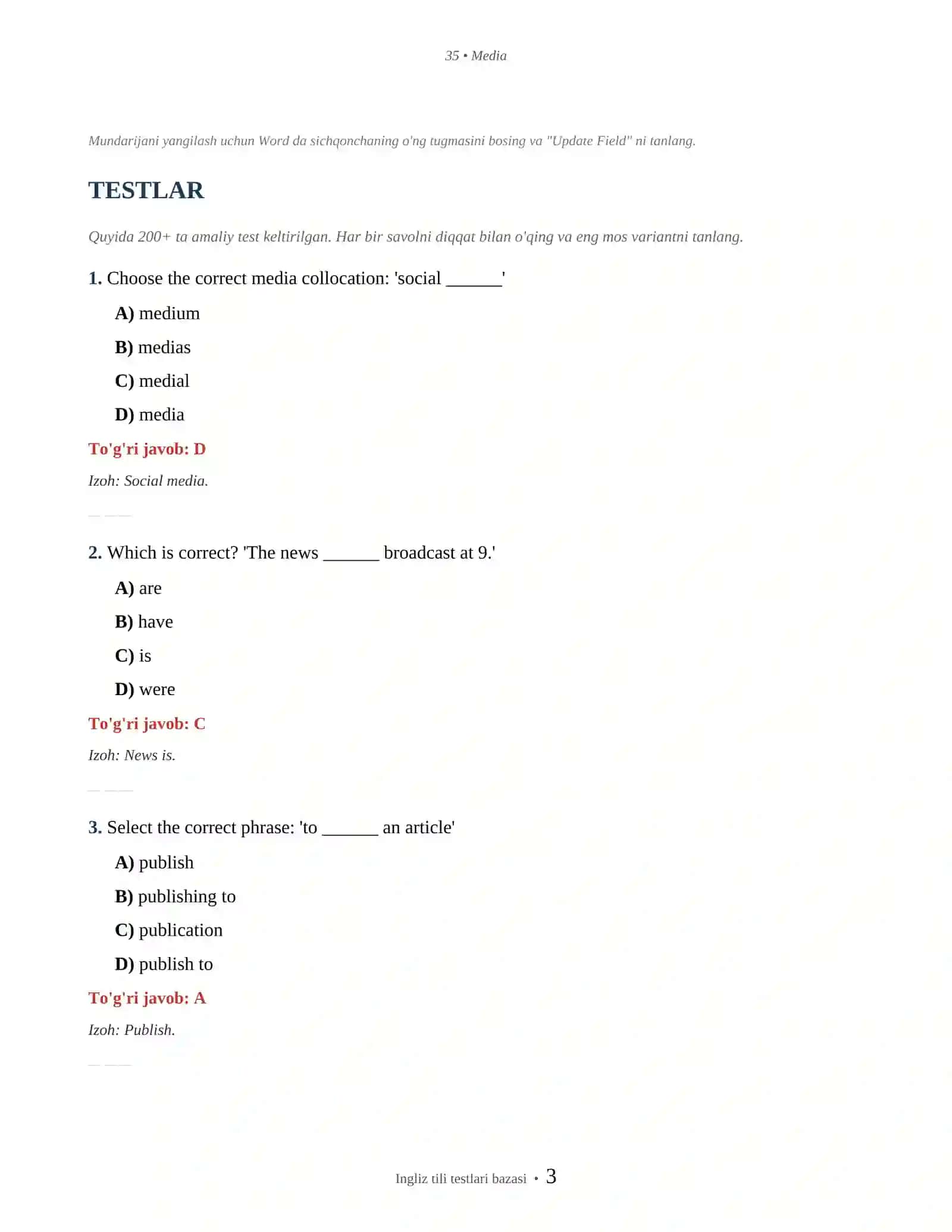 INGLIZ TILI MEDIA & COMMUNICATION 3