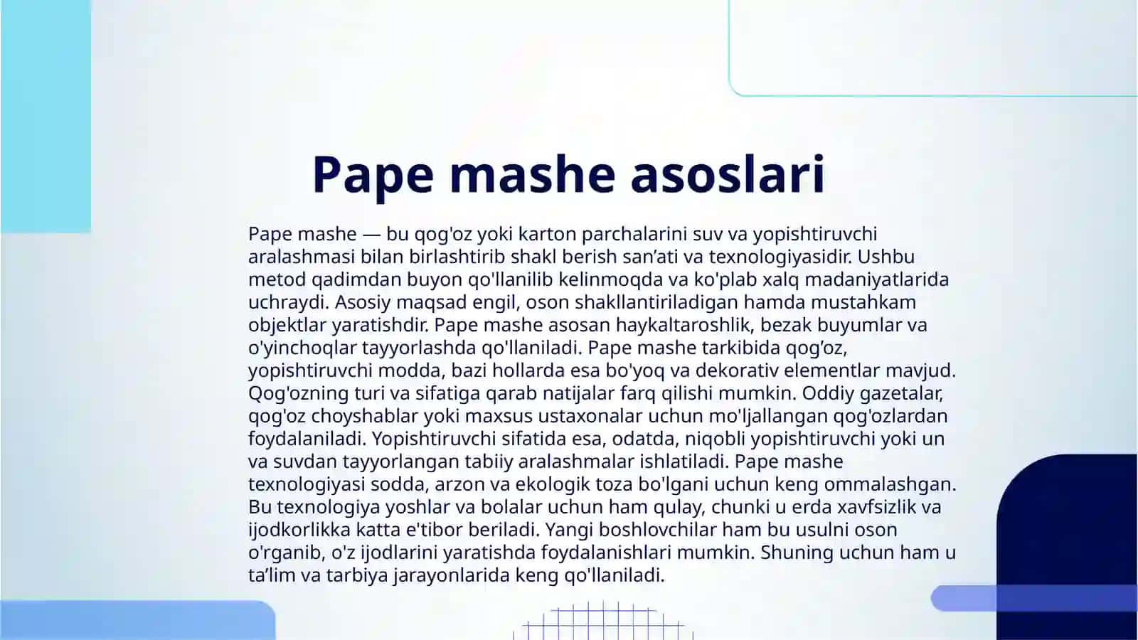 PAPE MASHE TEXNALOGIYASI VA UNING TARBIYAVIY IMKONIYATLARI 3