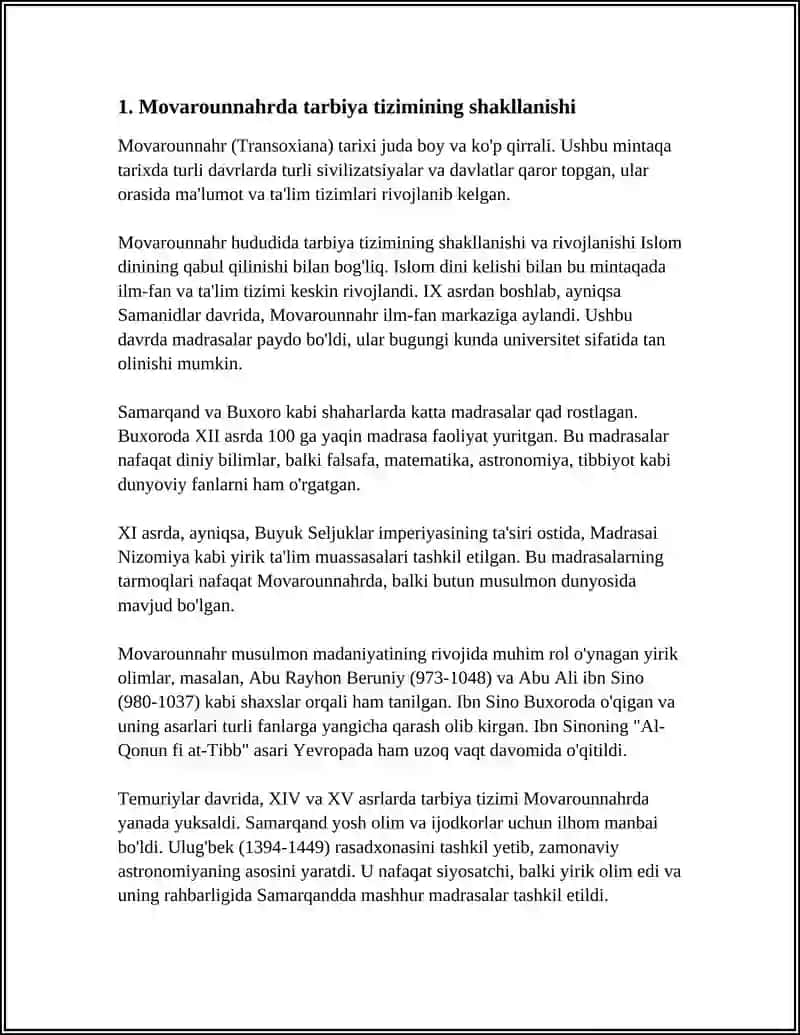 XIV ASRNING IKKINCHI YARMI VA XVI ASRDA MOVARAUNNAHRDA TARBIYA, MAKTAB VA PEDAGOGIK FIKRLAR RIVOJI. 3