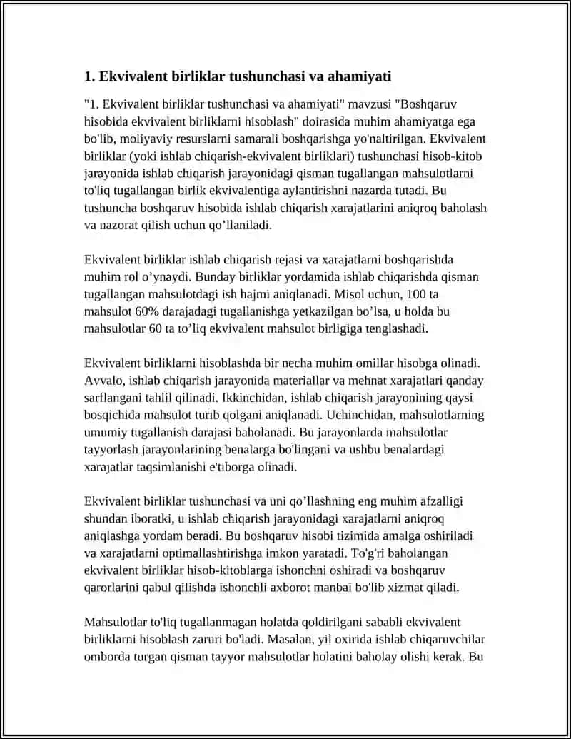 BOSHQARUV HISOBIDA EKVIVALENT BIRLIKLARNI HISOBLASH 3