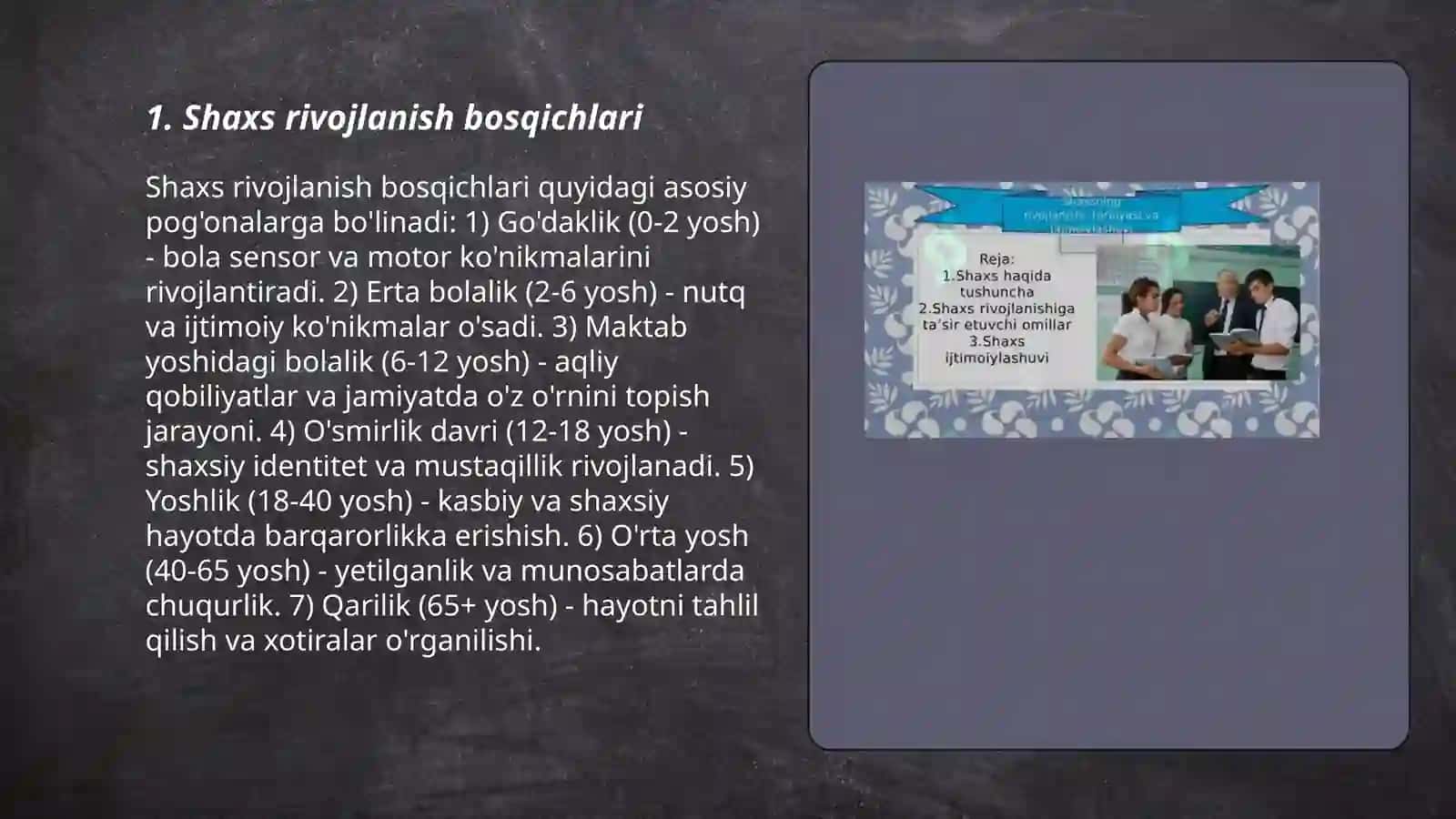 Shaxsning rivojlanishi tarbiyasi va ijtimoiylashuvi 3