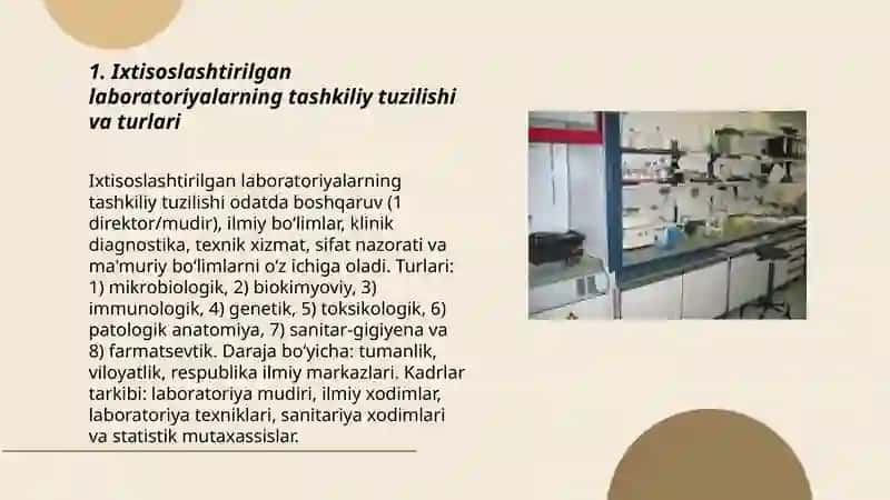 Sogʻliqni saqlash tizimidagi ixtisoslashtirilgan labaratoriyalar 3