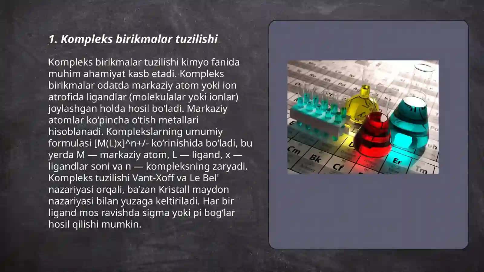 Komplekslar xosil bolishi va ularni dissotsiyalanish jarayoniga massalar tasiri qonunining tadbiqi 3