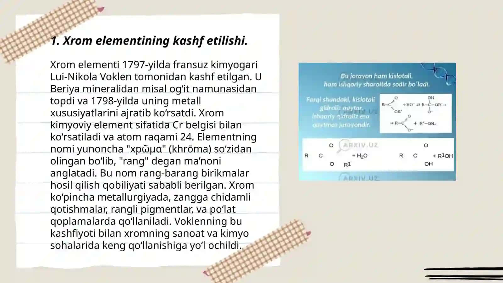 Xrom elementining olinishi,xosalari va ularning ishlatilishi 3
