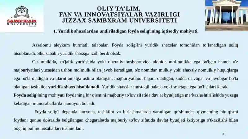 Foyda solig‘i va Aylanmadan olinadigan soliq 3