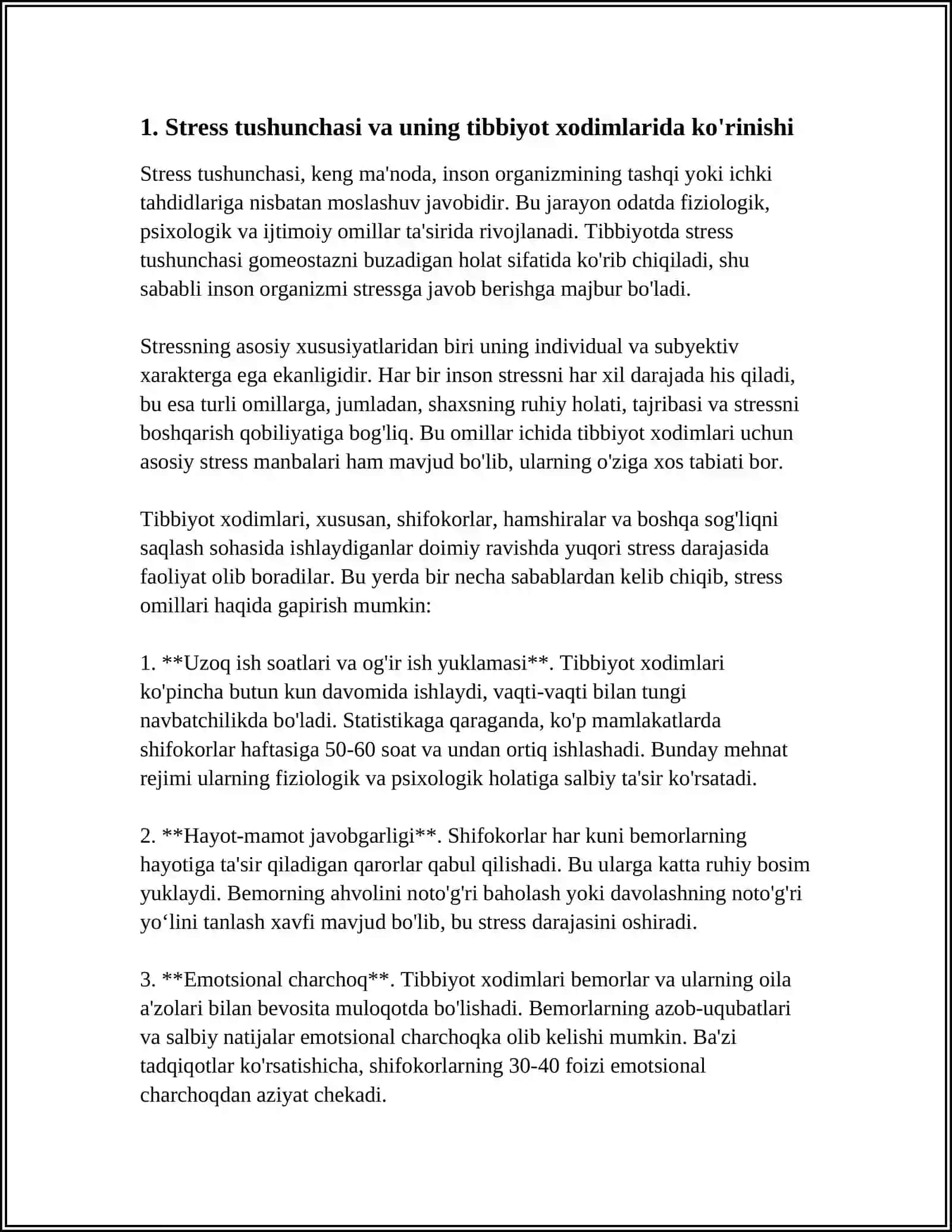 TIBBIYOT XODIMLARIDA EMOTSIONAL HOLATLARINING O'ZIGA XOSLIGI:STRESS VA UNING BOSQICHLARI,BARTARAF ETISH YO'LLARI 3