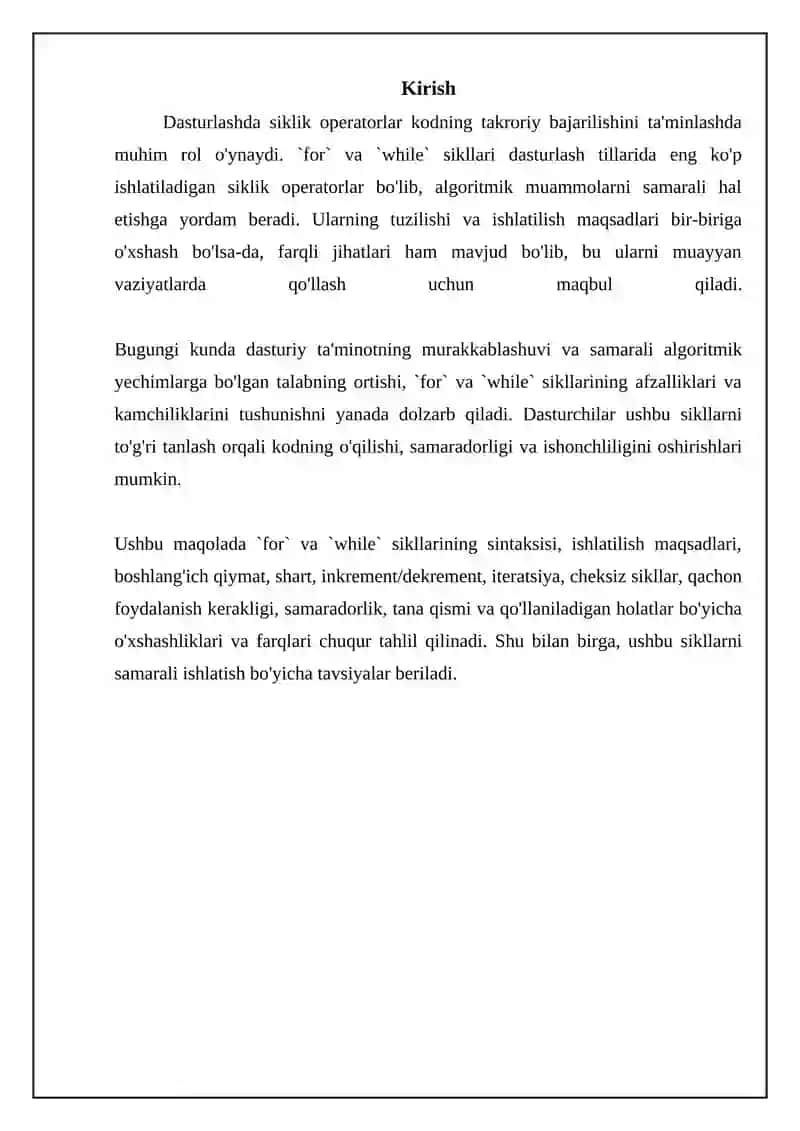 For va while sikllari o'rtasidagi farqlar 3