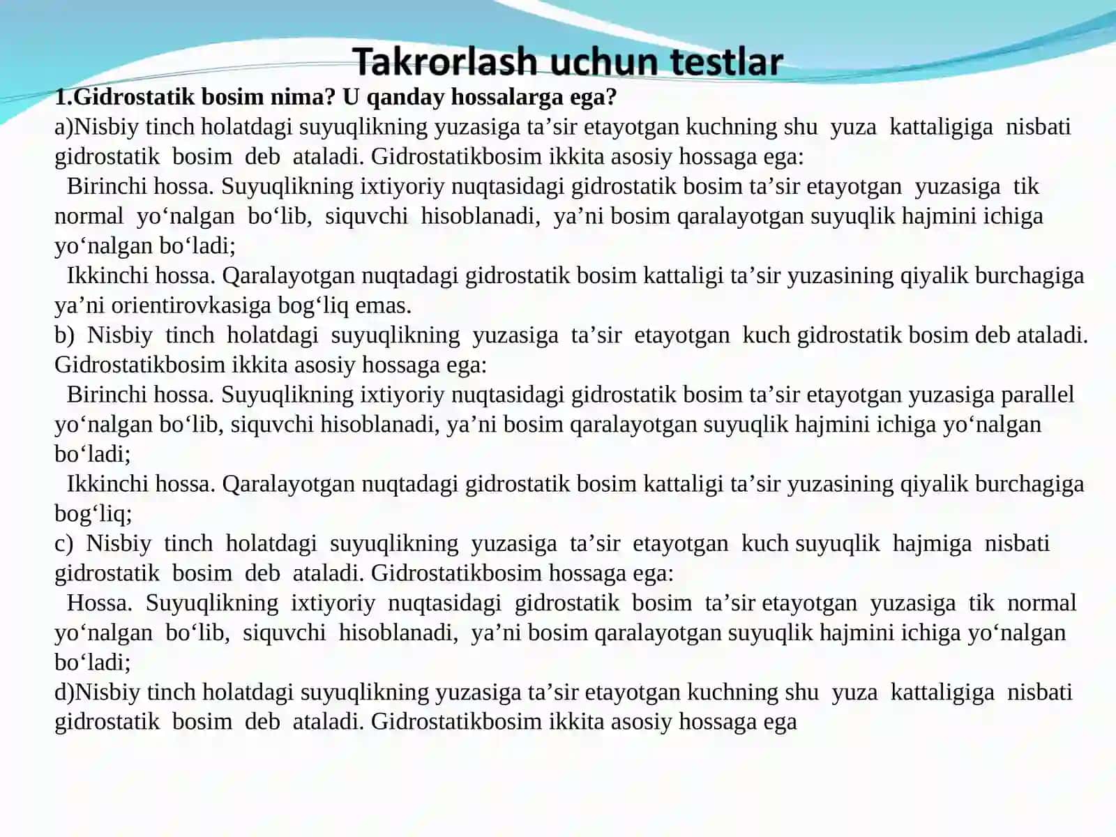 Gidrostatik bosim kuchining egri silindrik sirtga ta’siri 3